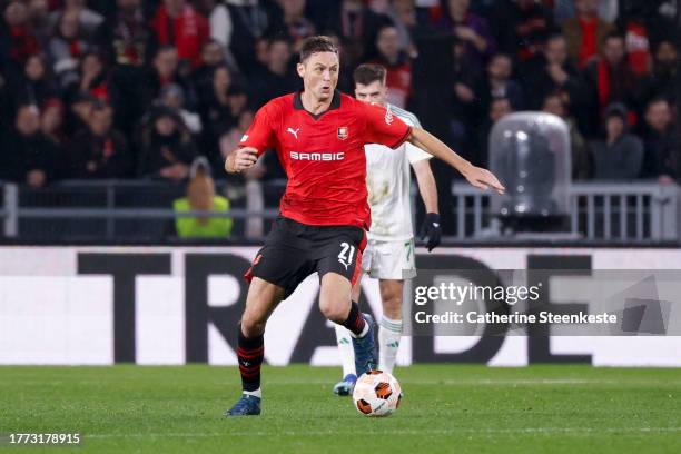 Nemanja Matic of Stade Rennais FC controls the ball during the UEFA Europa League match between Stade Rennais FC and Panathinaikos FC at Roazhon Park...