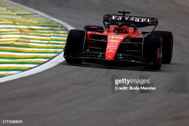 Charles Leclerc of Monaco driving the Ferrari SF-23 on track during qualifying ahead of the F1 Grand Prix of Brazil at Autodromo Jose Carlos Pace on...