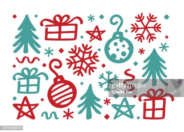 illustrazioni stock, clip art, cartoni animati e icone di tendenza di schizzo di natale disegno simboli di vacanza sfondo - mercatino di natale