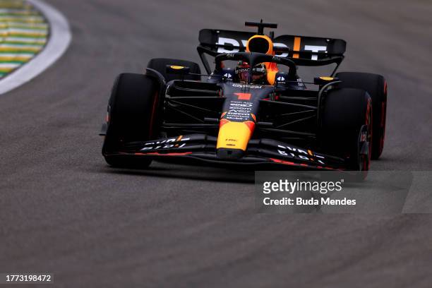 Max Verstappen of the Netherlands driving the Oracle Red Bull Racing RB19 on track during qualifying ahead of the F1 Grand Prix of Brazil at...