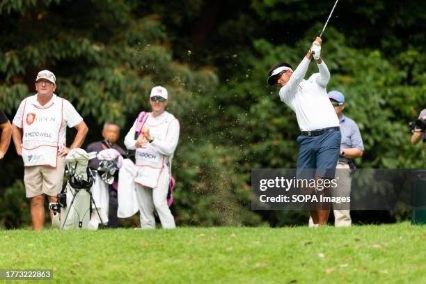 Sarit Suwannarut of Thailand plays during the round 1 draw matches on day one of The Hong Kong Open Golf Championship 2023 at Hong Kong Golf Club.