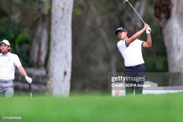 Yonggu Shin of Canada plays during the round 1 draw matches on day one of The Hong Kong Open Golf Championship 2023 at Hong Kong Golf Club.