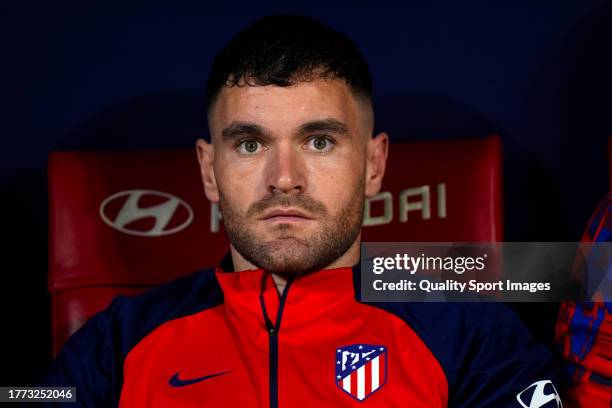 Javi Galan of Atletico Madrid looks on prior the game during the LaLiga EA Sports match between Atletico Madrid and Deportivo Alaves at Civitas...