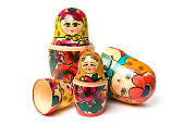 Russian Babushka or Matryoshka Dolls isolated on white background