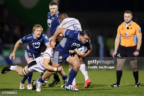 Agustin Creevy of Sale Sharks cuts through the defence during the Gallagher Premiership Rugby match between Sale Sharks and Gloucester Rugby at AJ...