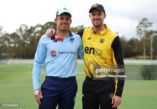 Moises Henriques of New South Wales and Ashton Turner of Western Australia pose for a photo following the coin toss prior to the Marsh One Day Cup...