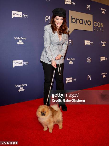 Lisa Vanderpump and her dog Donut of "Vanderpump Rules" television series attend BravoCon 2023 at Caesars Forum on November 03, 2023 in Las Vegas,...