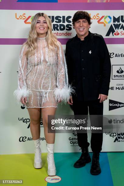 Presenters Dani Moreno and Cristina Bosca pose during the photocall of the 40 Music Awards 2023, at the Wizink Center, on November 3 in Madrid,...