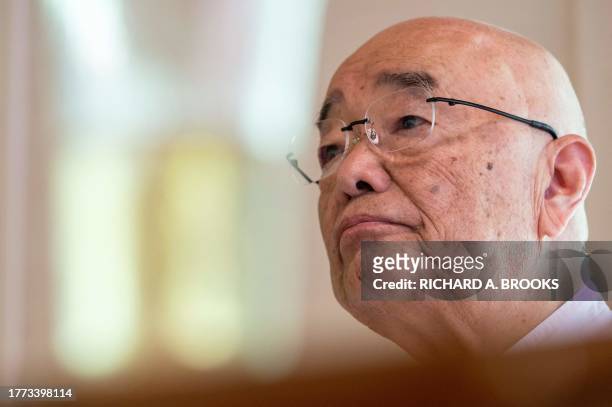 This photo taken on September 5, 2023 shows chief Buddhist priest Eiichi Shinohara taking part in an interview with AFP at his temple near the city...