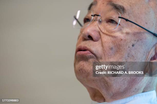 This photo taken on September 5, 2023 shows chief Buddhist priest Eiichi Shinohara speaking during an interview with AFP at his temple near the city...