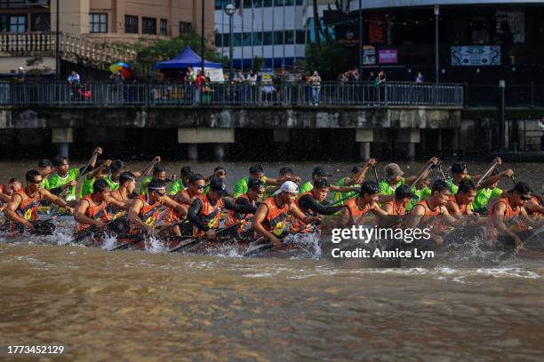 Competitors participate in the Sarawak Regatta 2023 on November 03, 2023 in Kuching, Sarawak, Malaysia. The Sarawak Regatta, an annual paddling event...