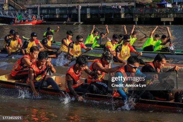 Competitors participate in the Sarawak Regatta 2023 on November 03, 2023 in Kuching, Sarawak, Malaysia. The Sarawak Regatta, an annual paddling event...