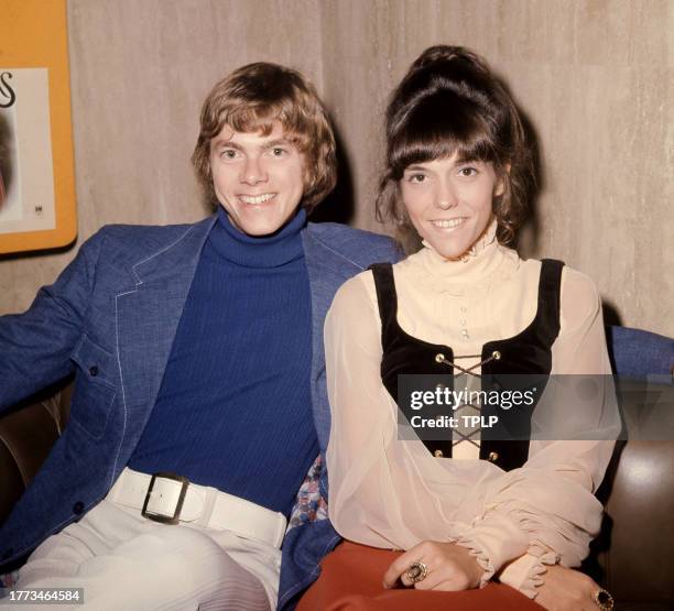 American singers Richard Carpenter and sister Karen Carpenter pose for a portrait in London, England, September 21, 1971.