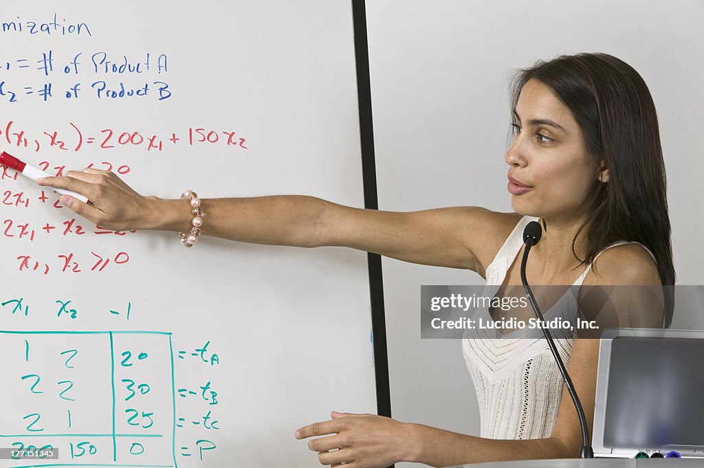 Woman making a business math presentation