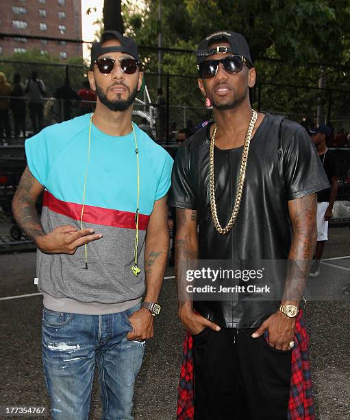 Swizz Beatz and Fabolous attend EBC's "The Finale" Tournament for the Reebok Question Mid Draft Pick Release at Rucker Park on August 22, 2013 in New...