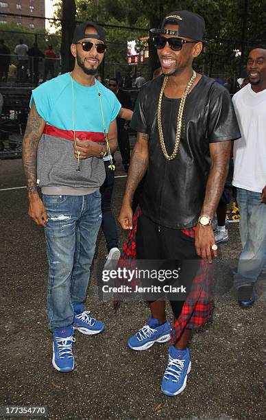 Swizz Beatz and Fabolous attend EBC's "The Finale" Tournament for the Reebok Question Mid Draft Pick Release at Rucker Park on August 22, 2013 in New...