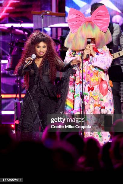 Chaka Khan and Sia perform onstage during 38th Annual Rock & Roll Hall Of Fame Induction Ceremony at Barclays Center on November 03, 2023 in New York...