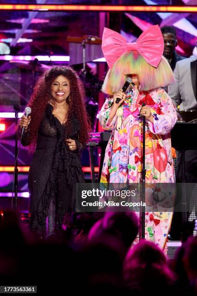 Chaka Khan and Sia perform onstage during 38th Annual Rock & Roll Hall Of Fame Induction Ceremony at Barclays Center on November 03, 2023 in New York...