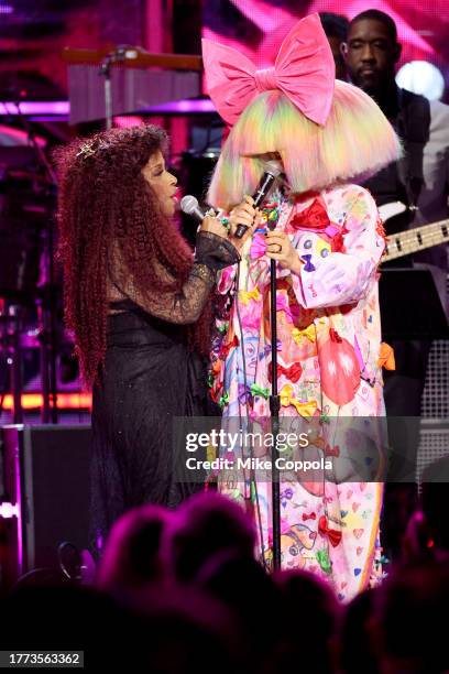 Chaka Khan and Sia perform onstage during 38th Annual Rock & Roll Hall Of Fame Induction Ceremony at Barclays Center on November 03, 2023 in New York...