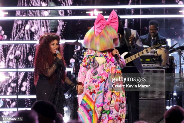 Chaka Khan and Sia perform onstage during the 38th Annual Rock & Roll Hall Of Fame Induction Ceremony at Barclays Center on November 03, 2023 in New...