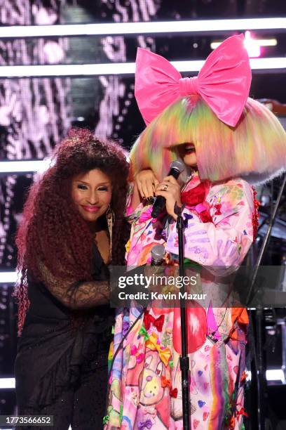 Chaka Khan and Sia perform onstage during the 38th Annual Rock & Roll Hall Of Fame Induction Ceremony at Barclays Center on November 03, 2023 in New...