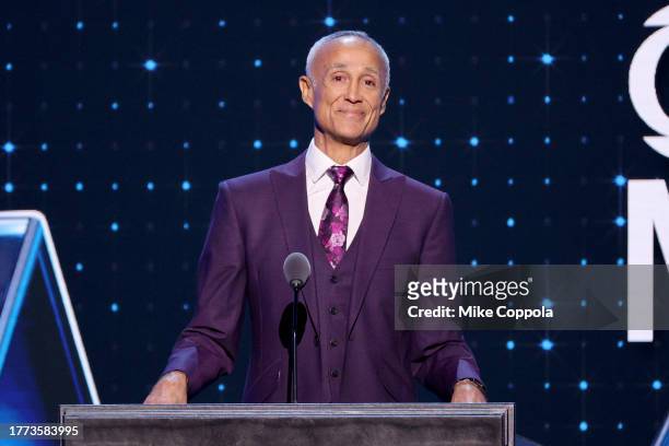 Andrew Ridgeley speaks onstage during 38th Annual Rock & Roll Hall Of Fame Induction Ceremony at Barclays Center on November 03, 2023 in New York...