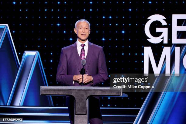 Andrew Ridgeley speaks onstage during 38th Annual Rock & Roll Hall Of Fame Induction Ceremony at Barclays Center on November 03, 2023 in New York...