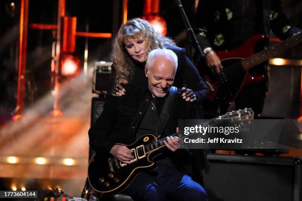 Stevie Nicks and Peter Frampton perform onstage at the 38th Annual Rock & Roll Hall Of Fame Induction Ceremony at Barclays Center on November 03,...