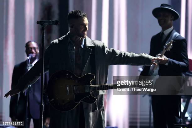 Adam Levine performs onstage during the 38th Annual Rock & Roll Hall Of Fame Induction Ceremony at Barclays Center on November 03, 2023 in New York...