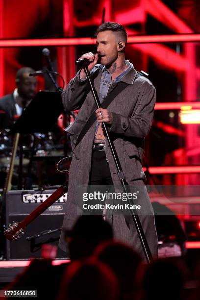 Adam Levine of Maroon 5 performs onstage during the 38th Annual Rock & Roll Hall Of Fame Induction Ceremony at Barclays Center on November 03, 2023...