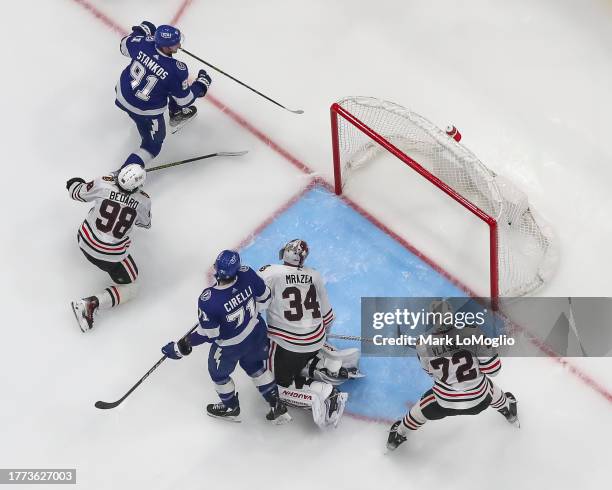 Of the Tampa Bay Lightning against the Chicago Blackhawks during the third period at Amalie Arena on November 9, 2023 in Tampa, Florida.