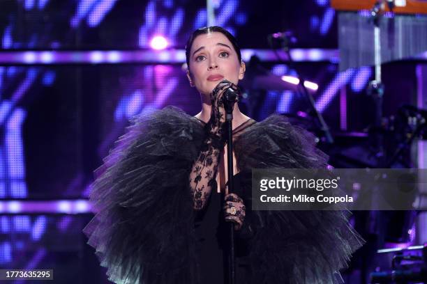 St. Vincent performs onstage during 38th Annual Rock & Roll Hall Of Fame Induction Ceremony at Barclays Center on November 03, 2023 in New York City.