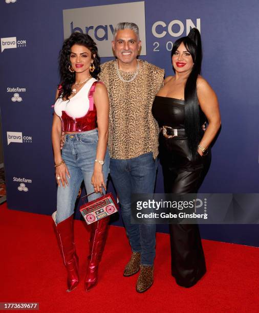Golnesa Gharachedaghi, Reza Farahan and Mercedes Javid of "Shahs of Sunset" television series attend BravoCon 2023 at Caesars Forum on November 03,...