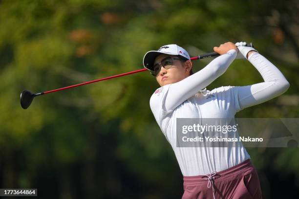 Rose Zhang of the United States hits her tee shot on the 5th hole during the third round of the TOTO Japan Classic at the Taiheiyo Club's Minori...