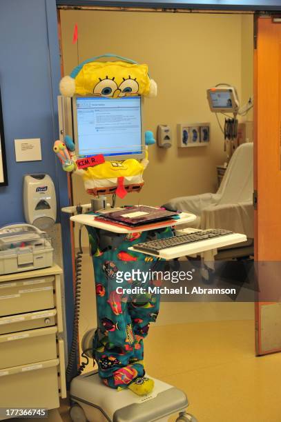 Portable electronic module used in the hospital dressed up like Spongebob Squarepants, August 25, 2009. Photo published in Dec 2009 issue of...