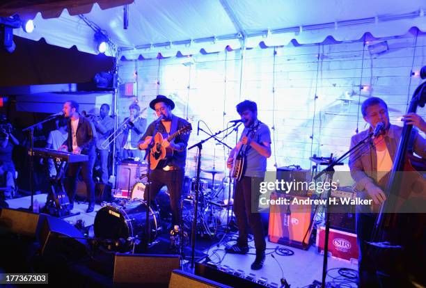 Ben Lovett, Marcus Mumford, Winston Marshall and Ted Dwane of Mumford and Sons perform live at Soho House New York's 10th Birthday Celebration on...