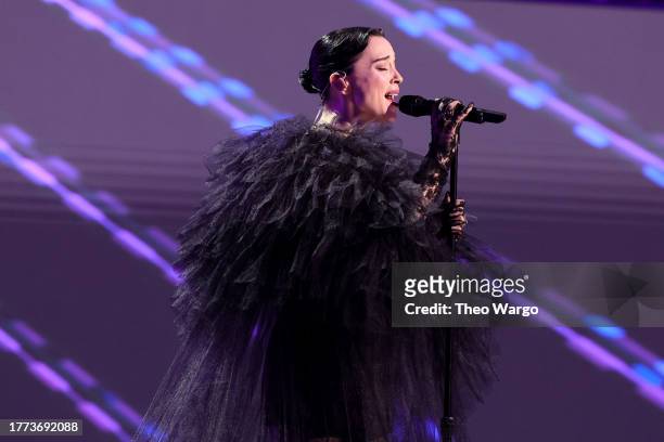 St. Vincent performs onstage during the 38th Annual Rock & Roll Hall Of Fame Induction Ceremony at Barclays Center on November 03, 2023 in New York...