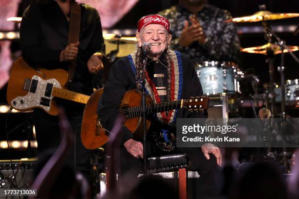 Willie Nelson performs onstage during the 38th Annual Rock & Roll Hall Of Fame Induction Ceremony at Barclays Center on November 03, 2023 in New York...