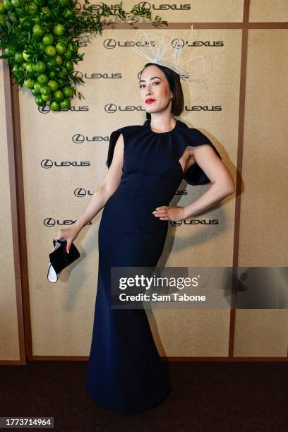 Melissa Leong poses for a photo during 2023 Derby Day at Flemington Racecourse on November 04, 2023 in Melbourne, Australia.