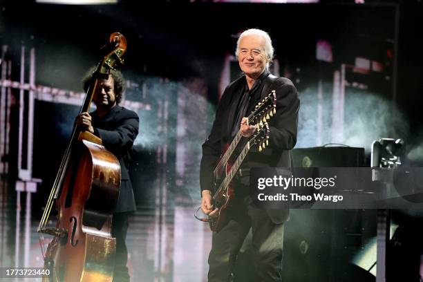 Jimmy Page performs onstage during the 38th Annual Rock & Roll Hall Of Fame Induction Ceremony at Barclays Center on November 03, 2023 in New York...