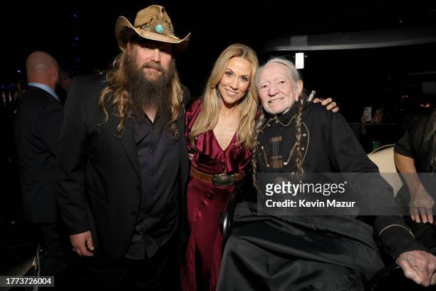Chris Stapleton, Sheryl Crow and Willie Nelson attend the 38th Annual Rock & Roll Hall Of Fame Induction Ceremony at Barclays Center on November 03,...