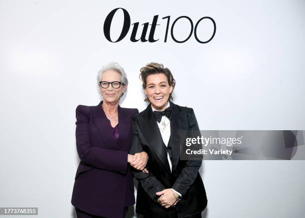 Jamie Lee Curtis and Brandi Carlile at the Out100 Celebration at NeueHouse Hollywood on November 9, 2023 in Los Angeles, California.