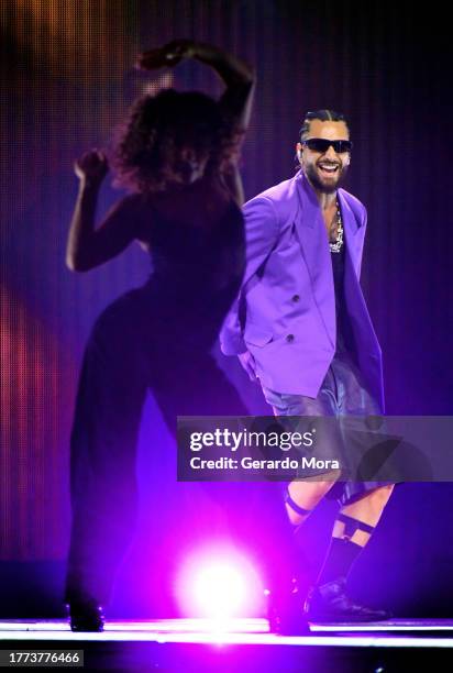 Maluma performs during his "Don Juan" tour at Amway Center on November 03, 2023 in Orlando, Florida.