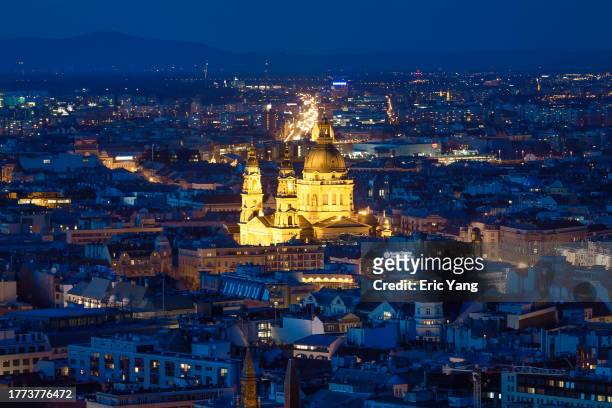 budapest city night scenes - budapest basilica stock pictures, royalty-free photos & images