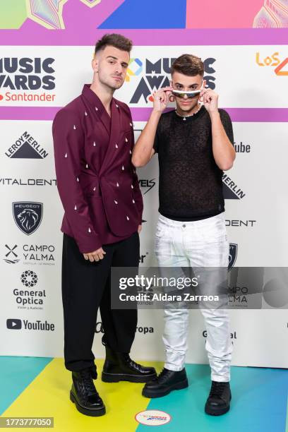 Adexe and Nau attend the "LOS40 Music Awards Santander 2023" photocall at WiZink Center on November 03, 2023 in Madrid, Spain.