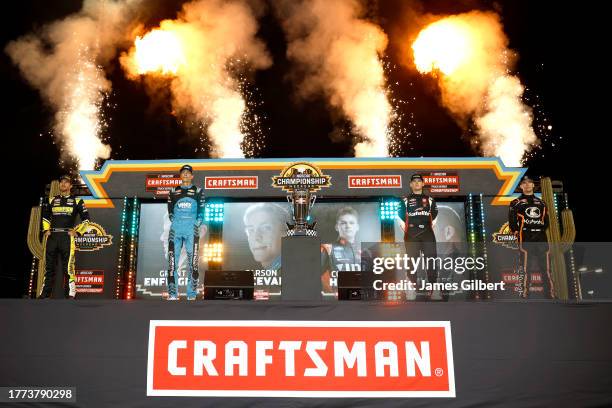 Craftsman Truck Championship 4 drivers, Grant Enfinger, driver of the Champion Power Equipment Chevrolet, Carson Hocevar, driver of the Worldwide...