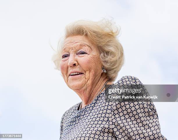 Princess Beatrix of The Netherlands visits the Neptali Henriquez playground, supported by Jantje Beton foundation, to improve playgrounds at the...