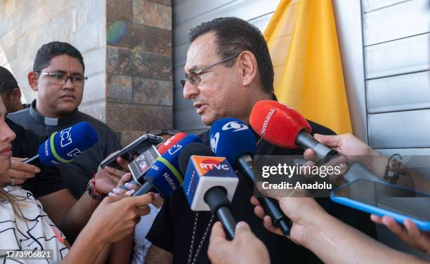 Priest speaks to the press in front of the house of Luis Manuel Diaz, father of Colombian footballer Luis Diaz, who plays for the English Premier...