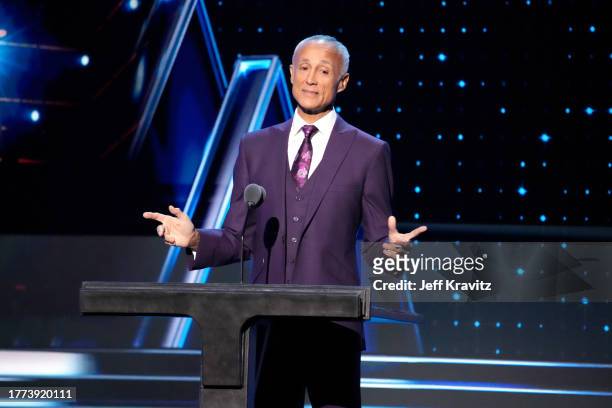 Andrew Ridgeley speaks onstage at the 38th Annual Rock & Roll Hall Of Fame Induction Ceremony at Barclays Center on November 03, 2023 in New York...