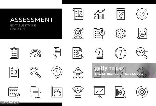 assessment icons - line series - editable stroke - performance evaluation stock illustrations